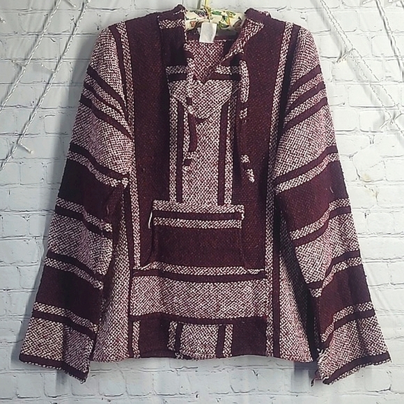 Vintage 90s Hippie López Serape Mexican Blanket Style Hoodie Mexico Made Sz Lrg - Picture 1 of 17
